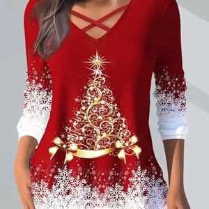 UP TO 50% OFF!! Christmas Tree Blouse Casual Tee Top